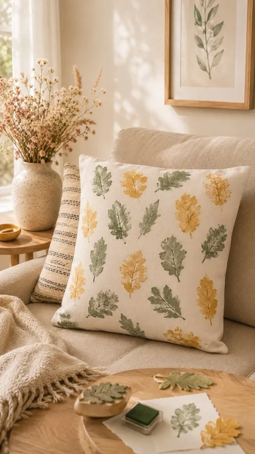 DIY Kissen mit Blätterdruck – natürliche Herbstdeko für dein Zuhause