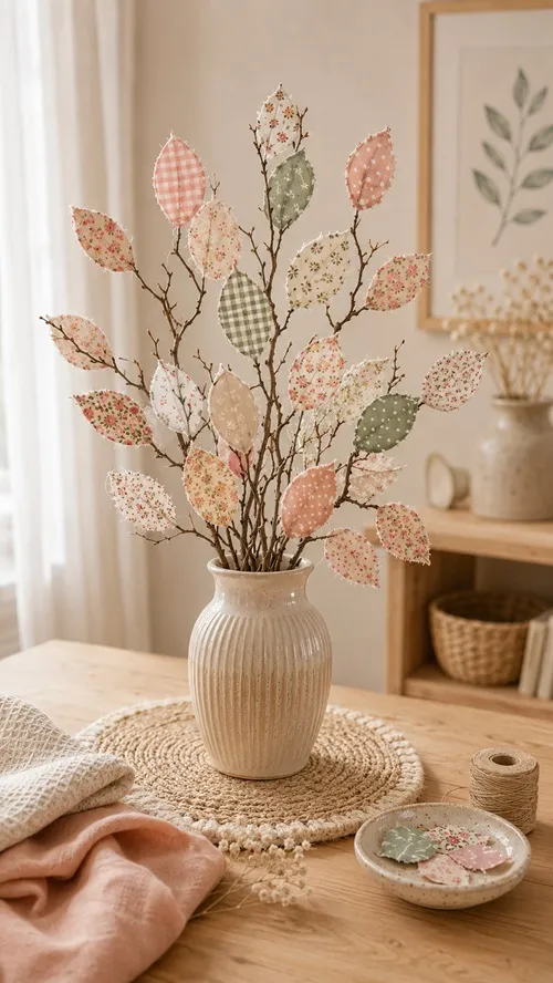 DIY Herbstzweig mit Stoffblättern: Bunte Blätterdeko aus Stoffresten selber machen