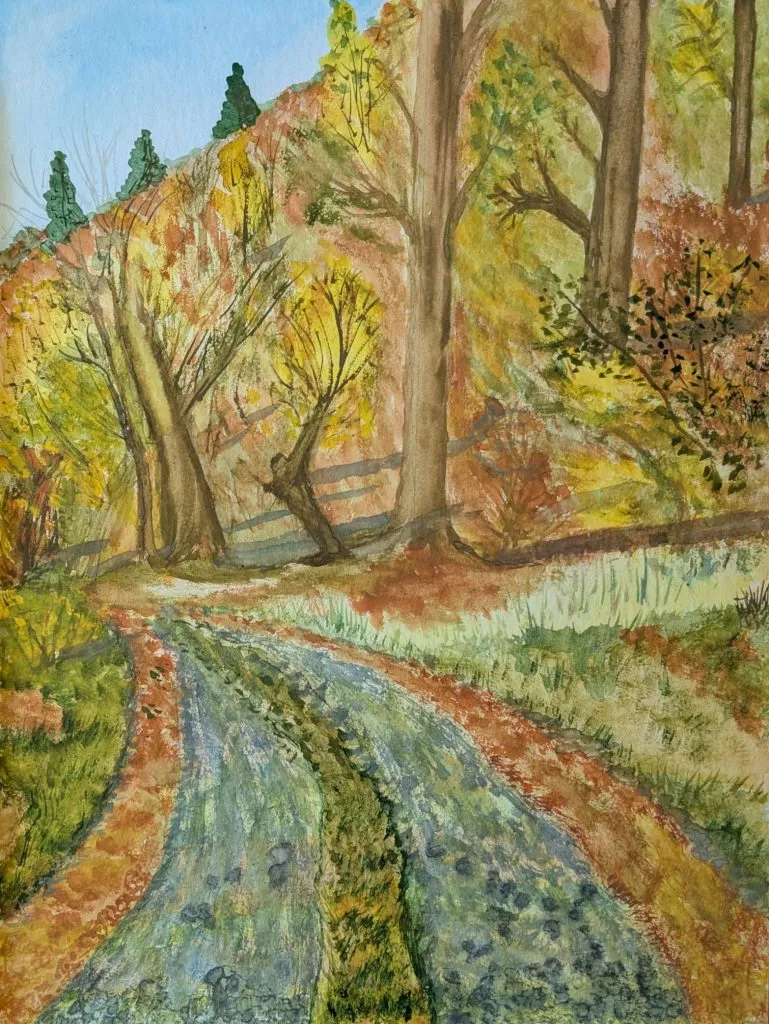 Aquarellbild Planetenweg im Herbst