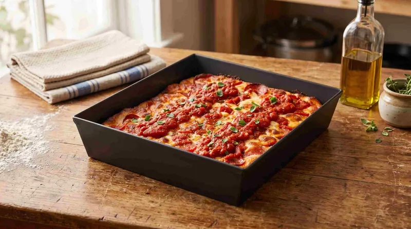 Detroit Style Pizza: knusprige Käsekante aus dem Backofen