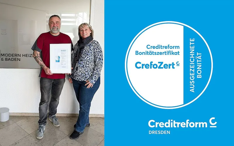 Ausgezeichnete Bonität: m&h Modern Heizen & Baden GmbH erhält erstmals das CrefoZert