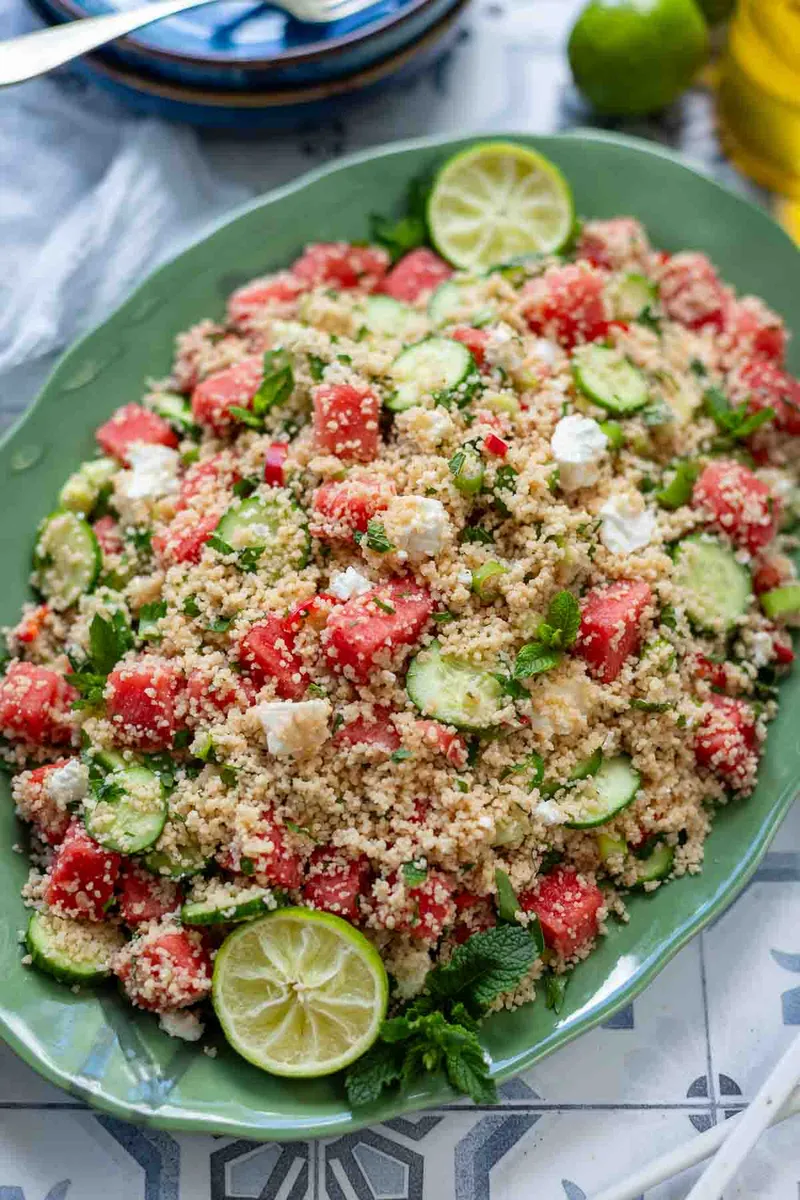 Couscous Salat mit Wassermelone und Mini Gurken