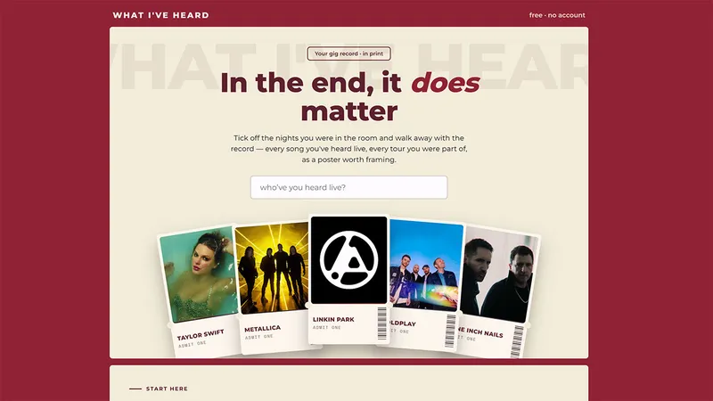 Website, die besuchte Konzerte und gehörte Lieder sammelt