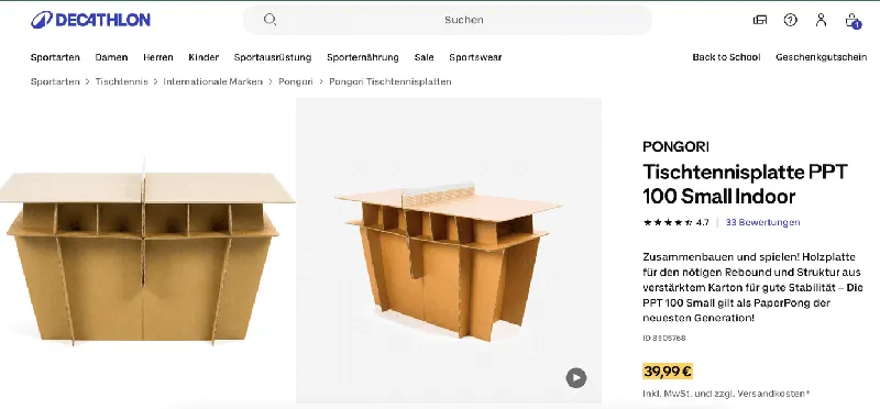 Tischtennisplatte aus Pappe für 40 Euro