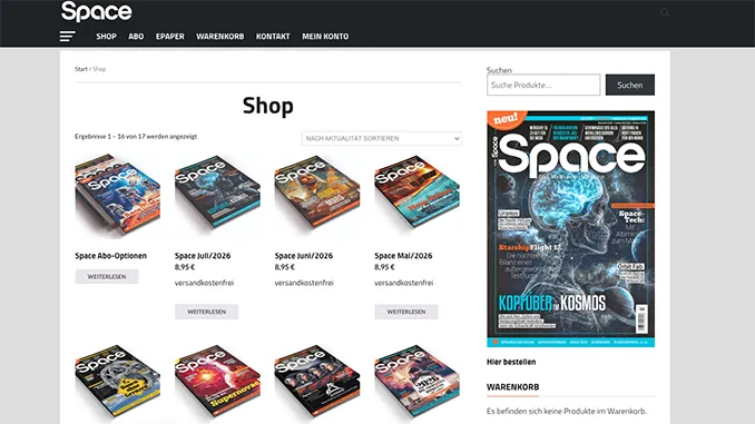 Weltraum Magazin Space: Raumfahrt und Zukunftstechnologien zum Nachlesen