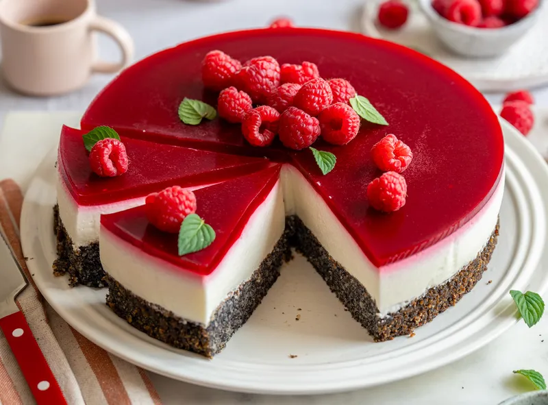 Mohn-Himbeer-Torte mit Joghurt – die kannst du komplett am Vortag machen