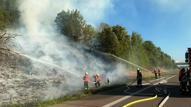 Böschungsbrand neben der Autobahn