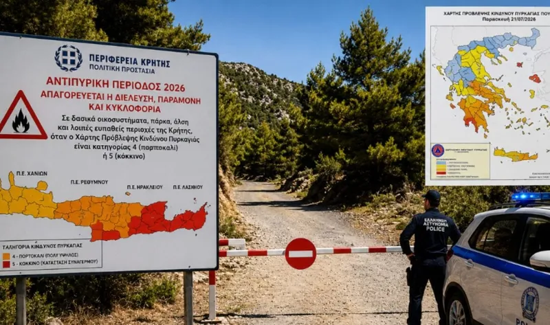 Am Sonntag, den 9. August 2026, sehr hohe Brandgefahr für Kreta – wie Wind ein kleines Feuer in einen großen Waldbrand verwandelt
