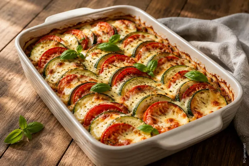 Zucchini-Tomaten-Auflauf mit Mozzarella aus dem Ofen