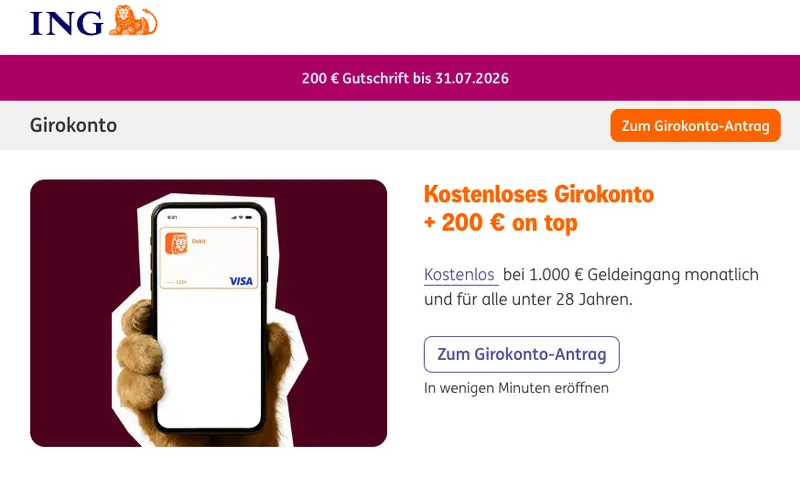 ING Girokonto: 200 € Bonus (Aktion verlängert)