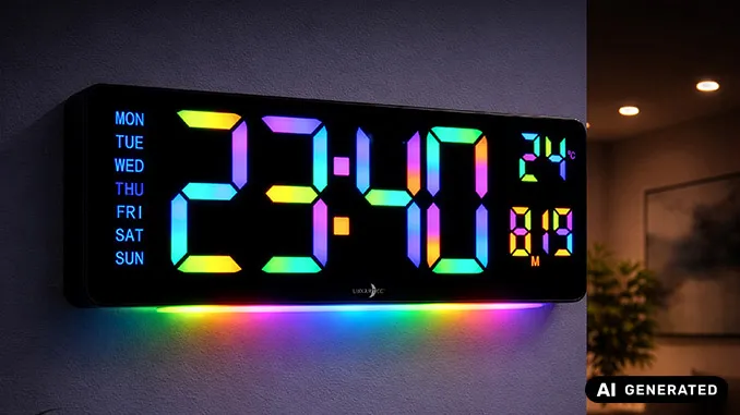 Digitale Wanduhr von Lunartec: Großes LED-Display trifft auf bunte Lichtakzente