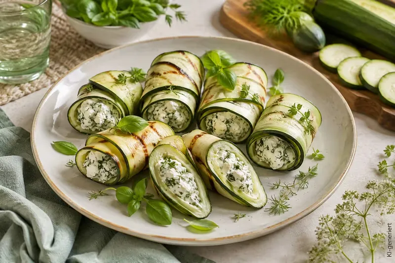 Zucchini-Rollen mit cremiger Kräuterfüllung