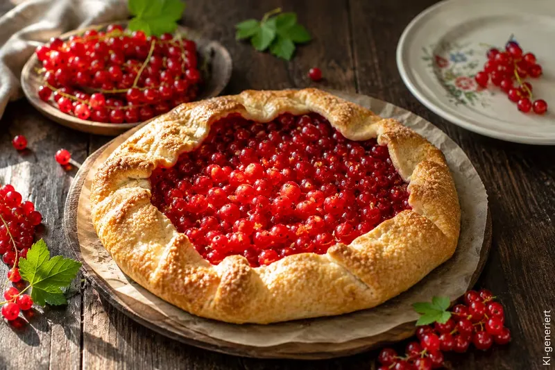Rustikales Dessert mit Johannisbeeren und knusprigem Teigrand