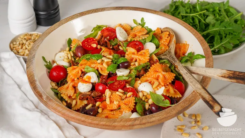 Italienischer Nudelsalat mit Tomate und Mozzarella