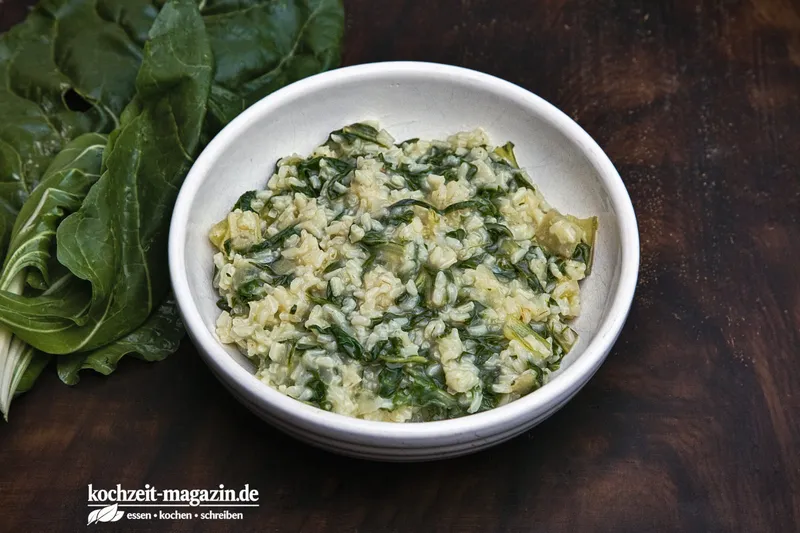 Mangold Risotto, ein ausgewogenes Alltagsgericht mit Mangold und Risotto‑Reis