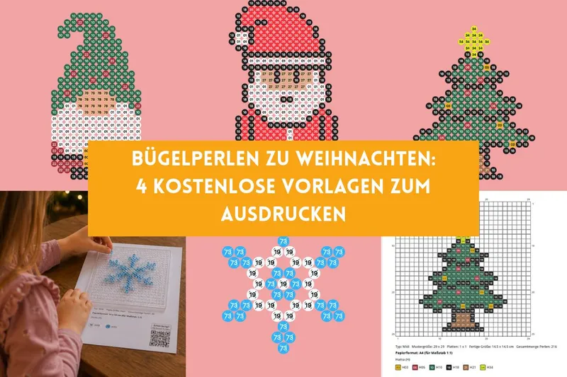 Bügelperlen Weihnachten: 4 kostenlose Vorlagen zum Ausdrucken