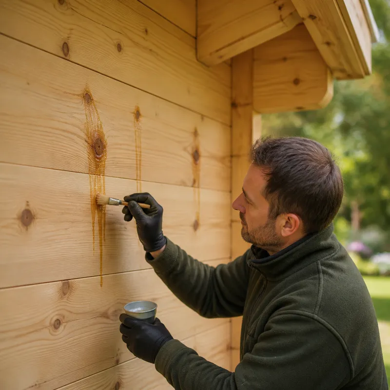 Harzstellen an Fichtenholz im Gartenhaus beurteilen und behandeln