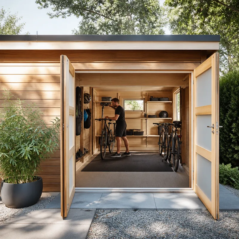 Fahrräder im Holz-Gartenhaus sicher und materialschonend unterbringen