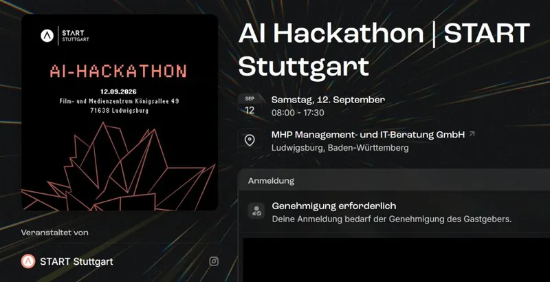 AI Hackathon 2026 von START Stuttgart am 12.9. bei MHP in Ludwigsburg