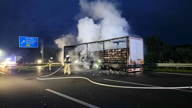 Lkw Auflieger brennt auf Autobahn