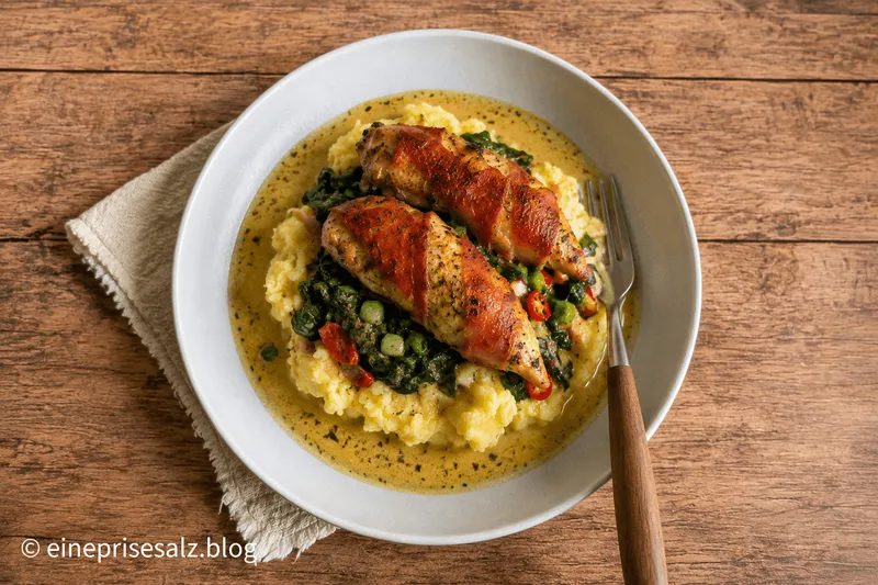 Bacon-Hähnchen in Spinat-Sahne-Sauce – 30 Minuten Rezept