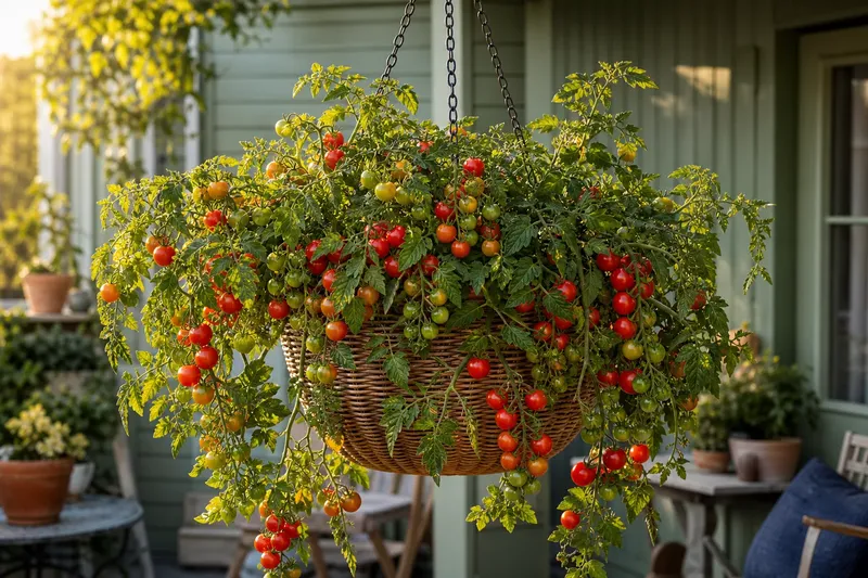 Tomaten hängend anbauen: eine volle Ampel wiegt 20 Kilo