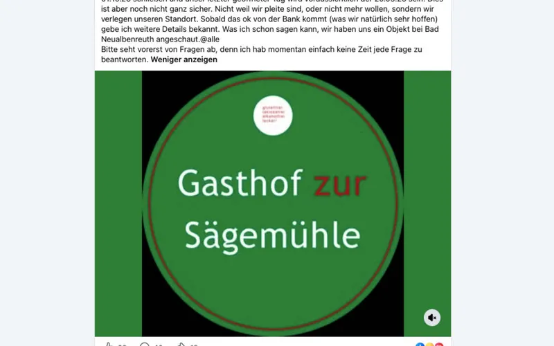 „Nicht weil wir pleite sind“: Kult-Gasthof „Zur Sägemühle“ verlässt die Fränkische Schweiz