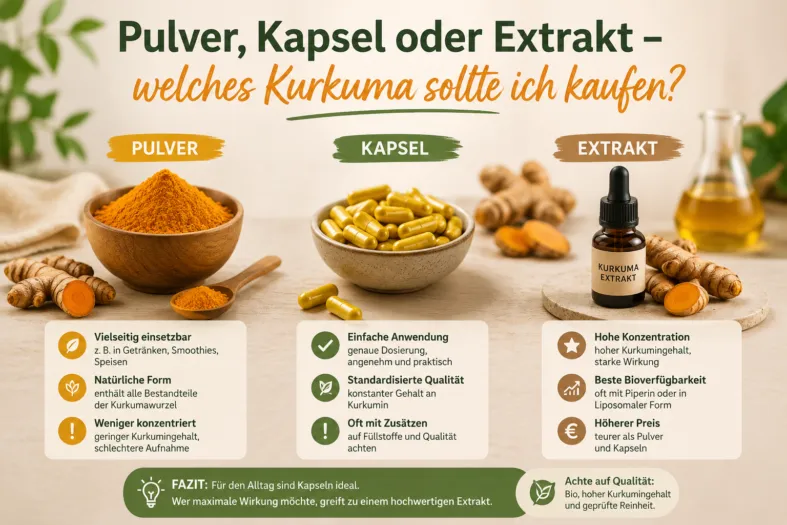 Pulver, Kapsel oder Extrakt – welches Kurkuma sollte ich kaufen?
