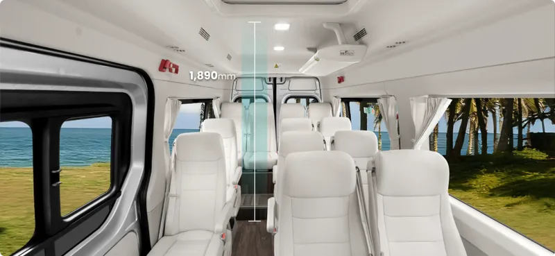 How do the chassis and suspension system of the passenger Van V6 ensure ride stability?