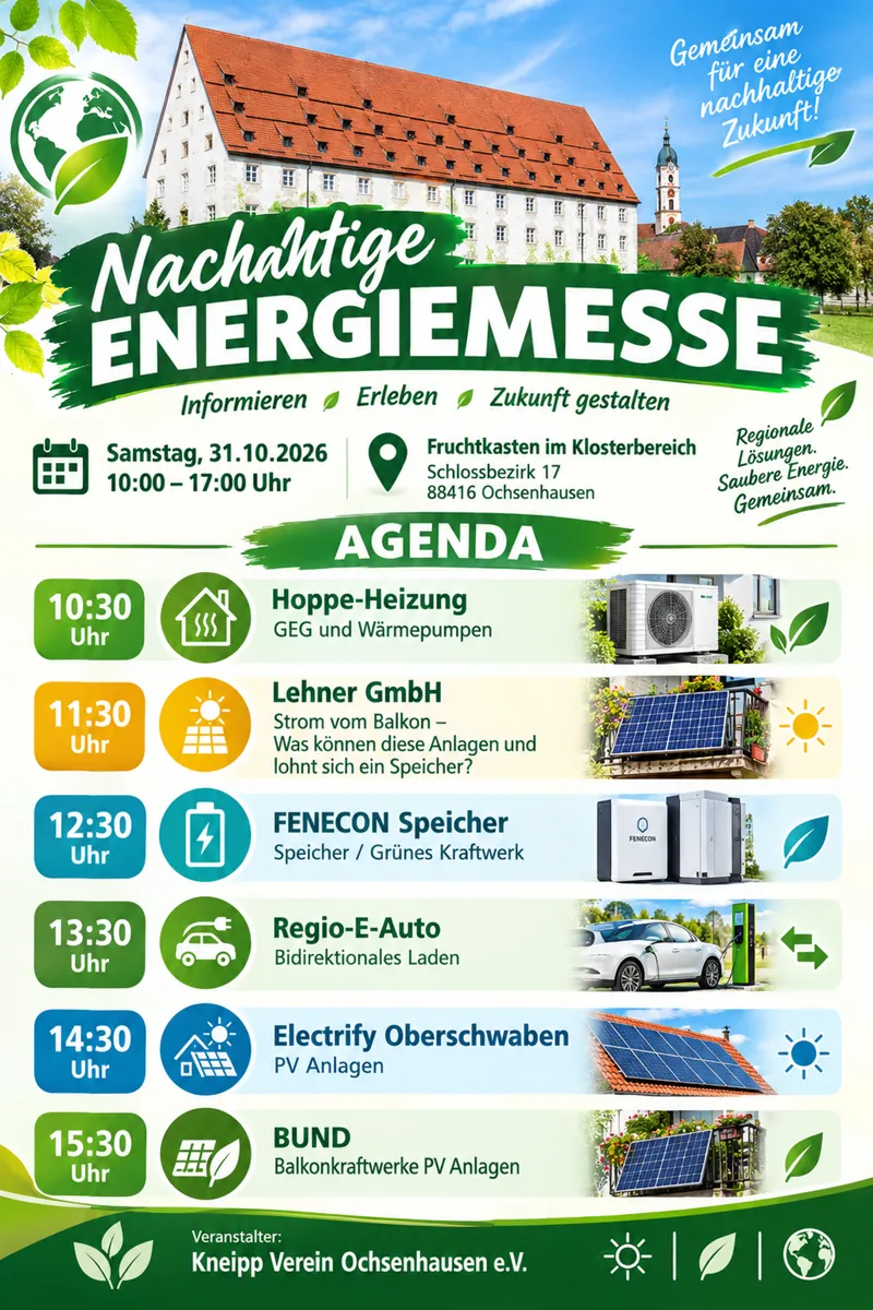 Kneipp Ochsenhausen : Nachhaltige Energiemesse am 31.10.2026 Vorträge