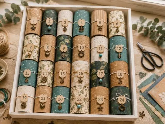 Edler Adventskalender aus Klopapierrollen