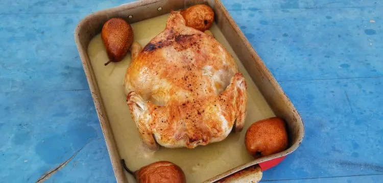 Pollo Asado con Peras Rezept (Brathähnchen mit Birnen)
