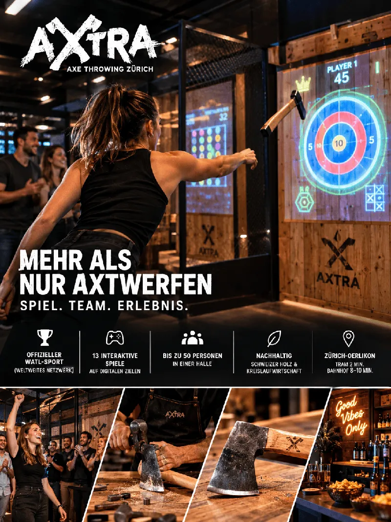 Zürichs erste Axtwurf-Location: Axtra kombiniert seit 2018 internationalen Wettkampfsport mit digitaler Spieltechnologie