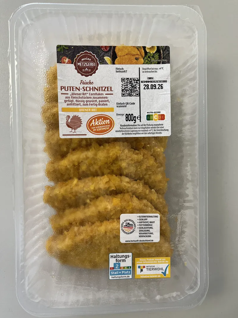 Rückruf: Spitze Kunststoffteile in Puten-Schnitzeln „Wiener Art“ (800 g)