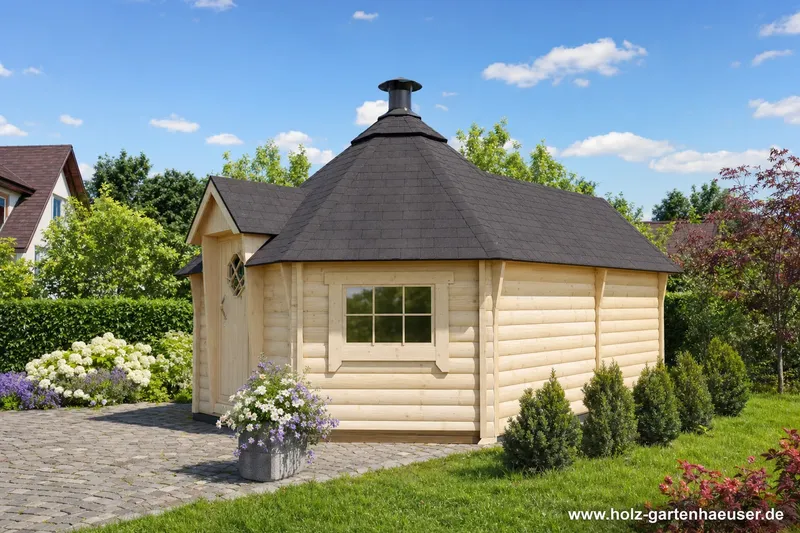 Neues Modell der Gartenhausfabrik erhältlich: Fjordholz Grillkota mit Anbau Modell Ida 17+4m²