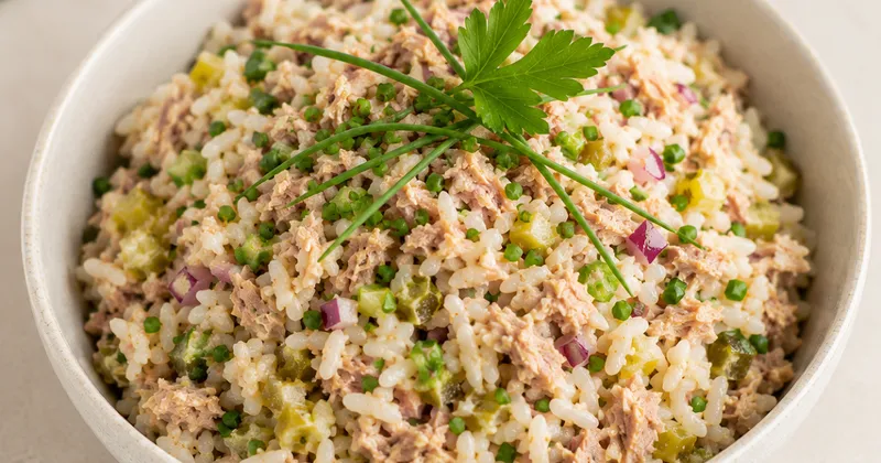 Thunfischsalat mit Reis und Oliven