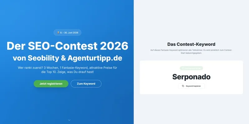 Serponado – SEO-Contest 2026 von Seobility und Agenturtipp gestartet