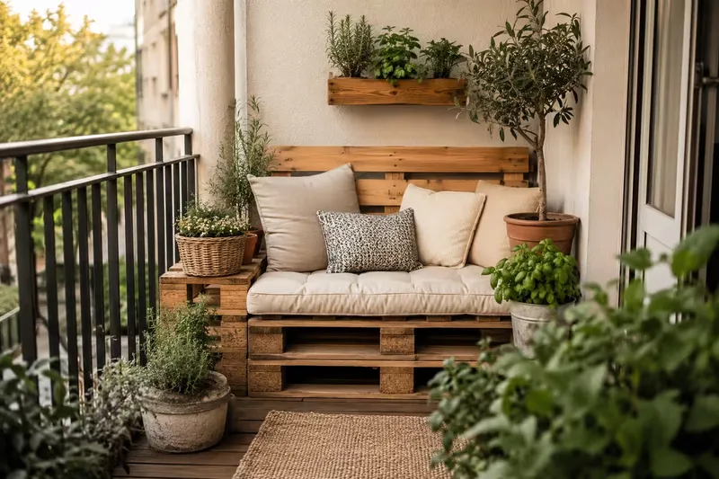 Paletten Balkon gestalten: Bank, Bar und Pflanzkasten bauen