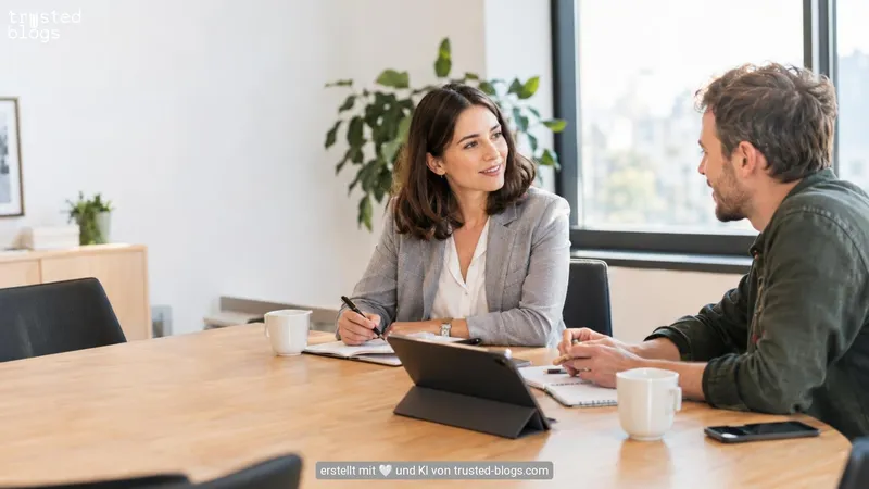 Marketingverantwortliche bespricht mit einem Blogger eine Kooperation