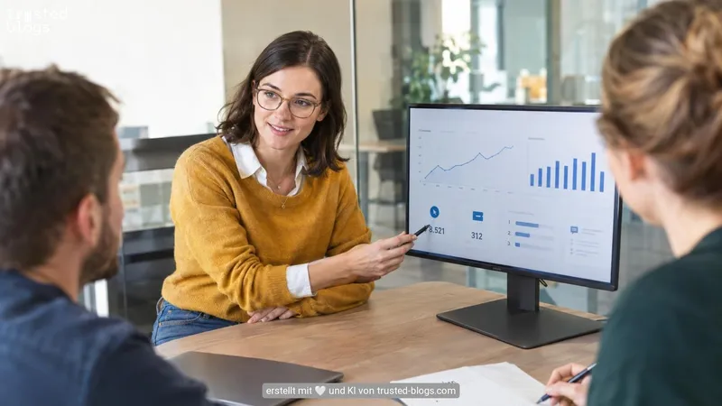 Besprechung vor einem Bildschirm mit Diagrammen